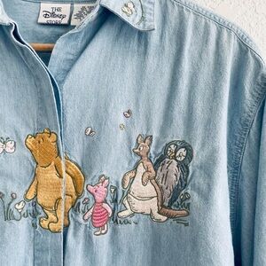 Vintage Disney Store Chambray Denim Button Up Shirt Winnie The Pooh 80s 90s Top